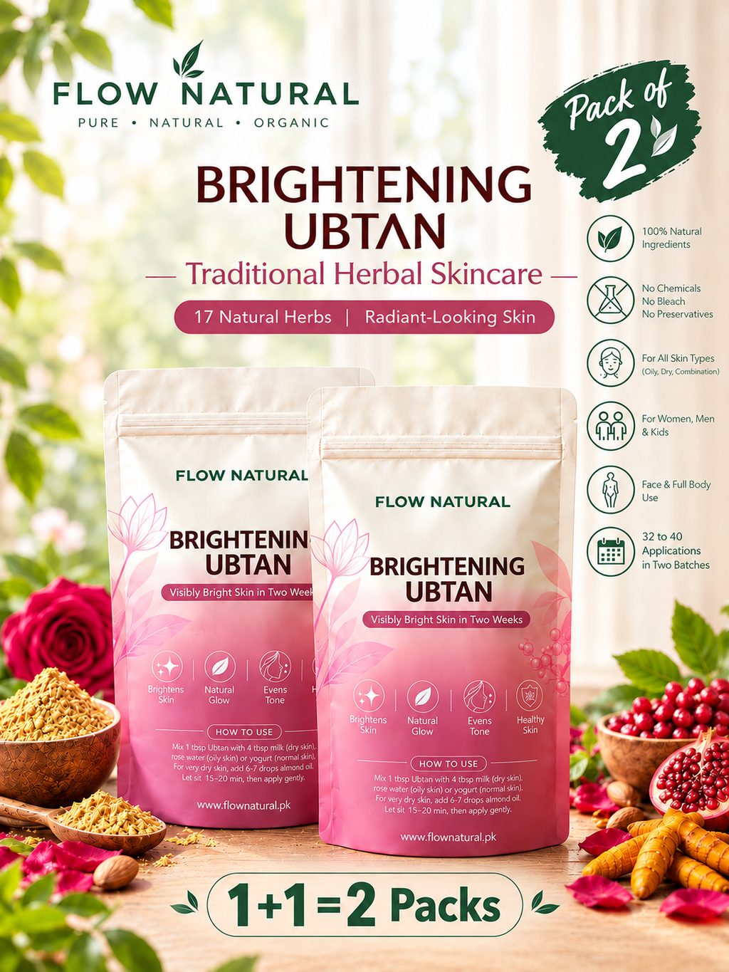 Organic Brightening Ubtan – For a Brighter, Even Looking Complexion | Pack of 2